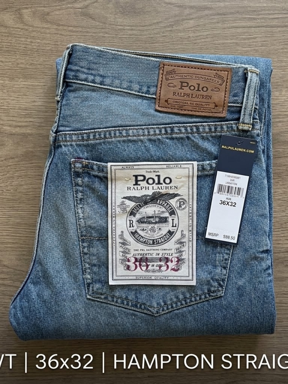 NWT Polo Ralph Lauren Hampton Straight Jeans 36x32 Medium Wash